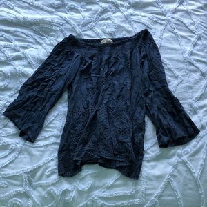 Navy blue off the shoulder blouse w/bottom pattern